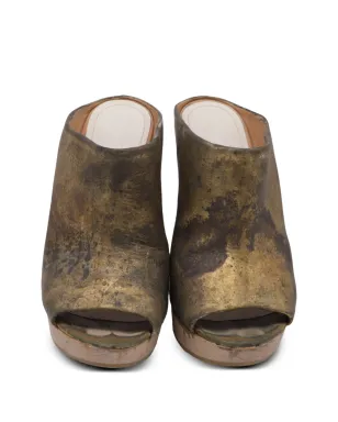 Maison Martin Margiela Pre-Owned ダメージ加工レザーサンダル - ゴールド - サムネイル3