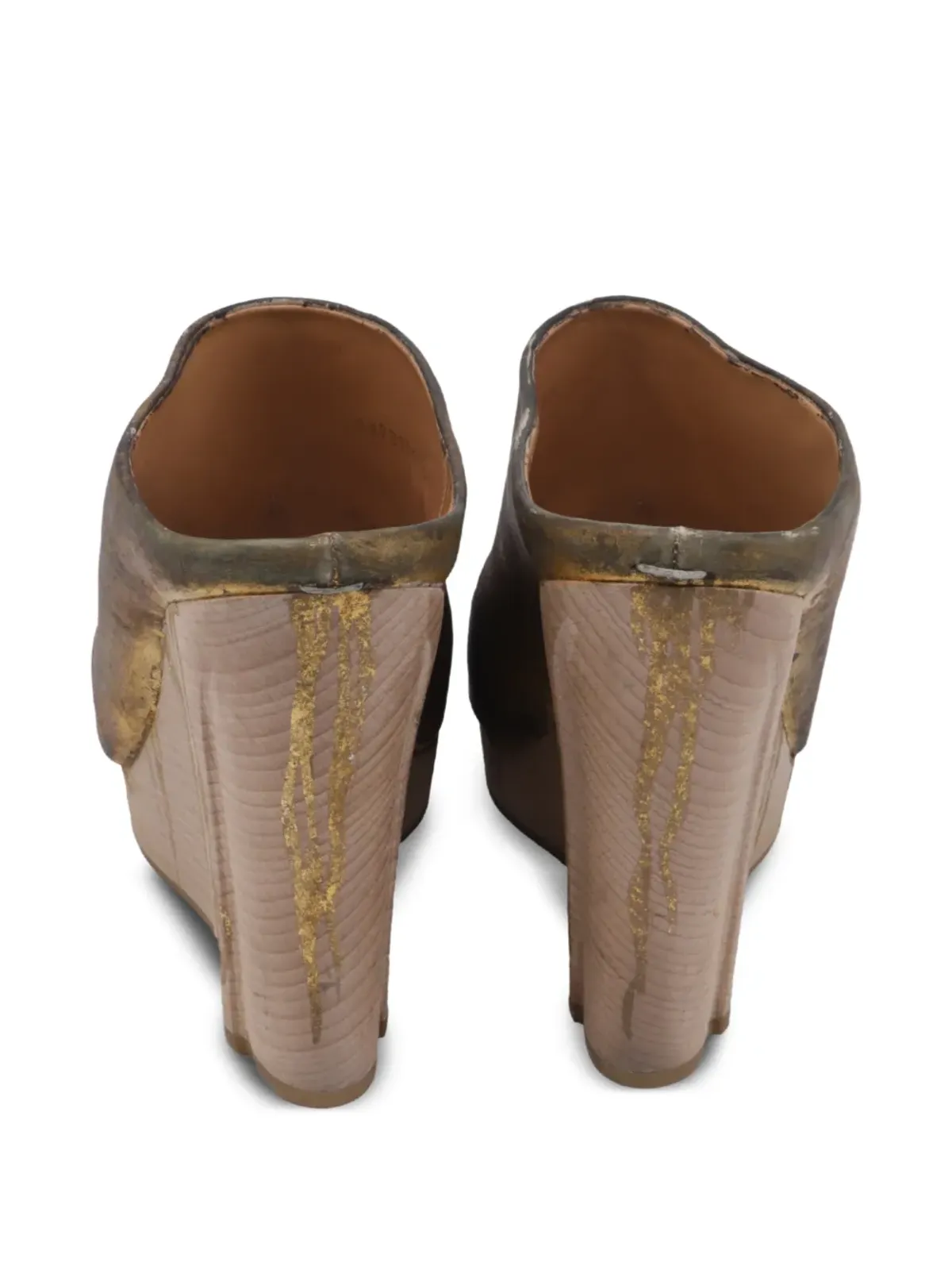 Maison Martin Margiela Pre-Owned ダメージ加工レザーサンダル - ゴールド - 画像4