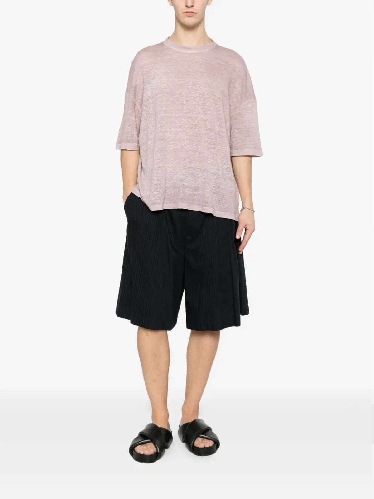 Avant Toi ピンクの半袖クルーネックTシャツ - 画像2