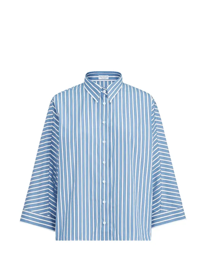 Brunello Cucinelli Brunello Cucinelli stripe poplin shirt - Blueの商品画像