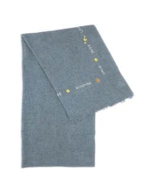 Benaras By Citrus 刺繍フリンジスカーフ - Blue - サムネイル1