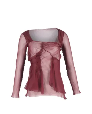 Alberta Ferretti Vintage ルシュド メッシュ ブラウス - レッド - サムネイル1