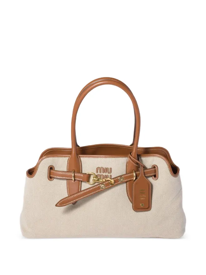 Miu Miu Miu Miu アヴァンチュア キャンバスとレザー バッグ - Neutralsの商品画像