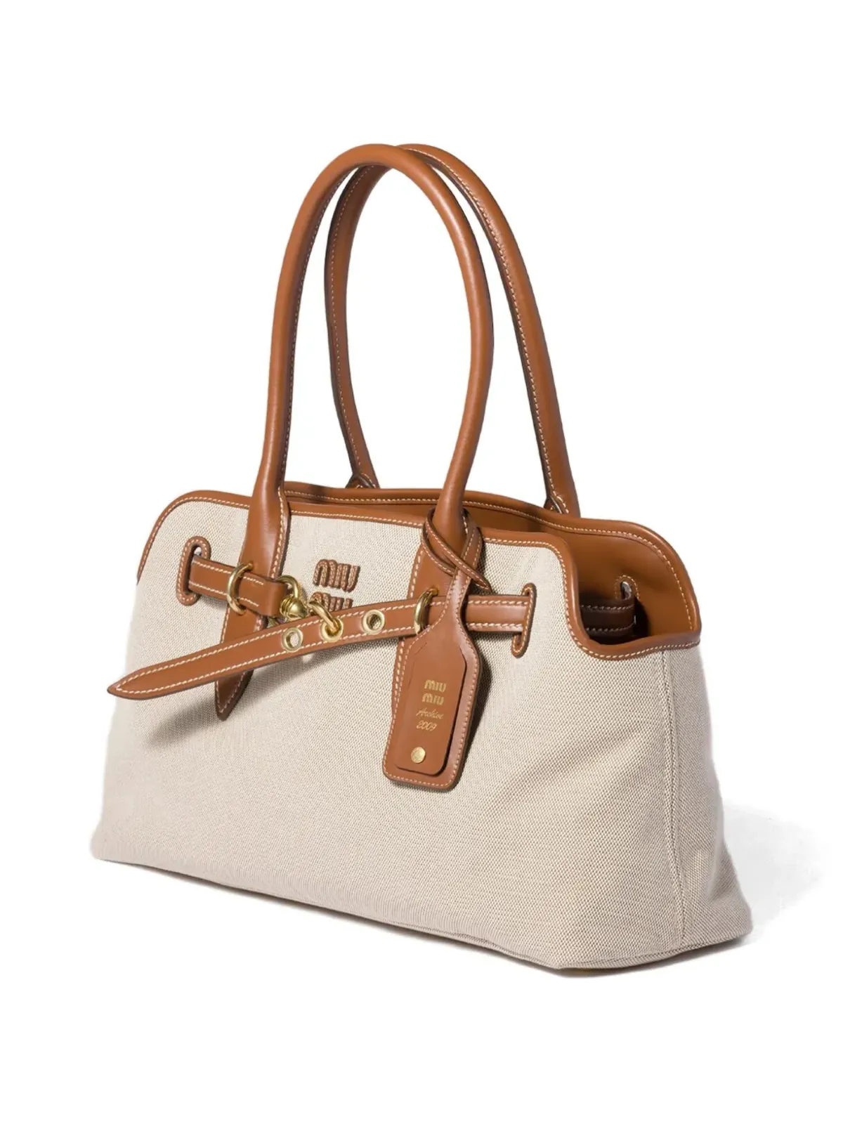 Miu Miu アヴァンチュア キャンバスとレザー バッグ - Neutrals - 画像3