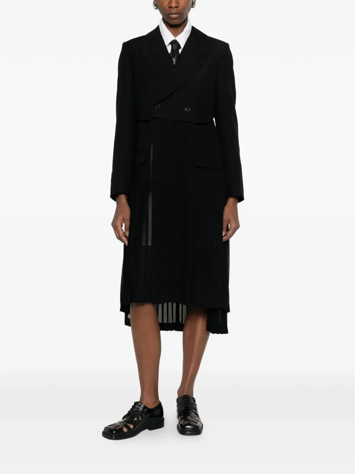 Noir Kei Ninomiya プリーツ入りブレザースタイルのダブルブレストコート（ブラック） - 画像2