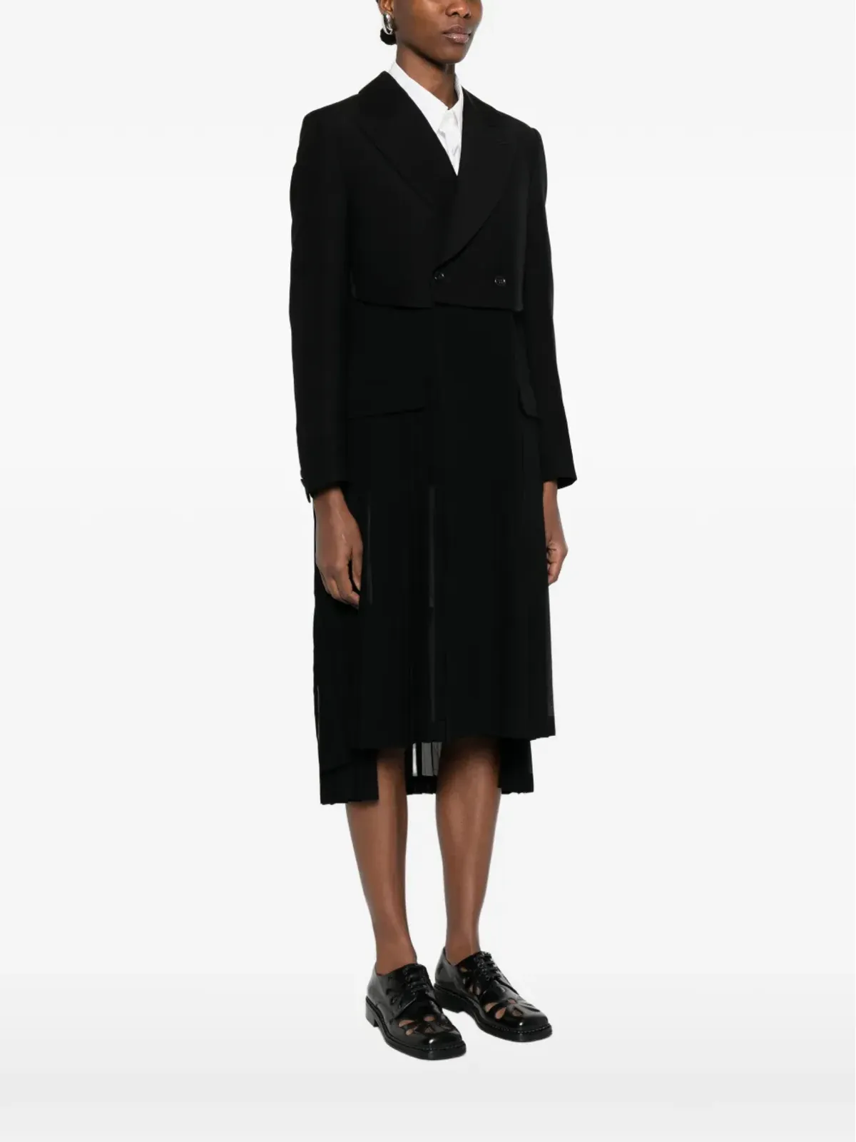 Noir Kei Ninomiya プリーツ入りブレザースタイルのダブルブレストコート（ブラック） - 画像3