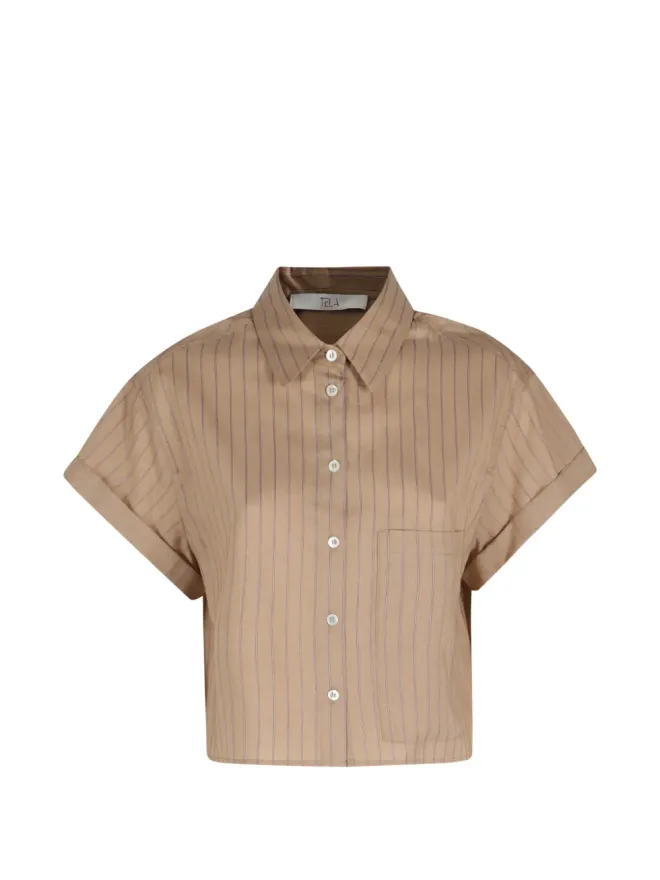Tela Tela ロッキー・ストライプポケットシャツ - Brownの商品画像