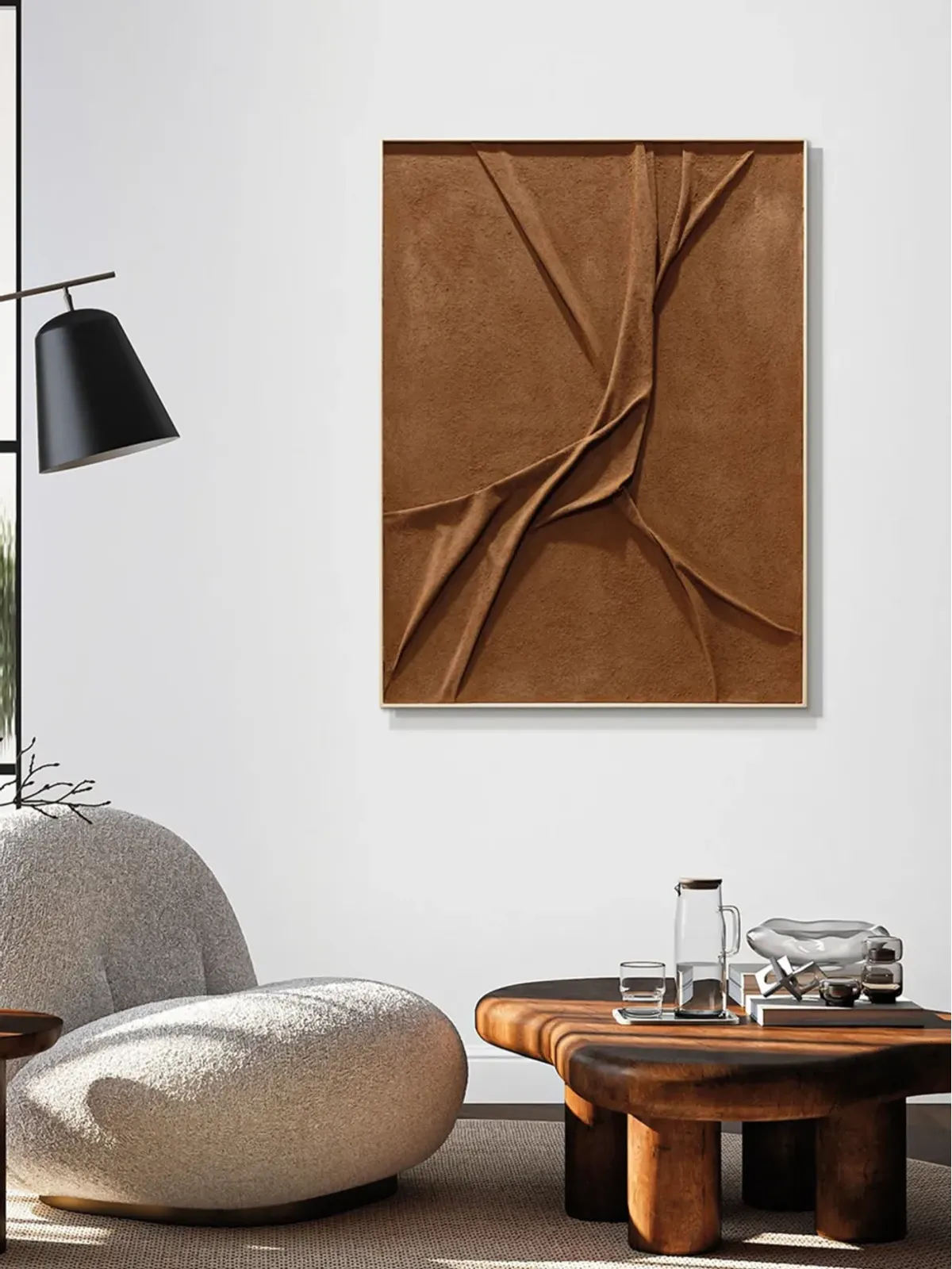 AGAVE QUADRI Leather painting in wooden frame - Brown - 画像2