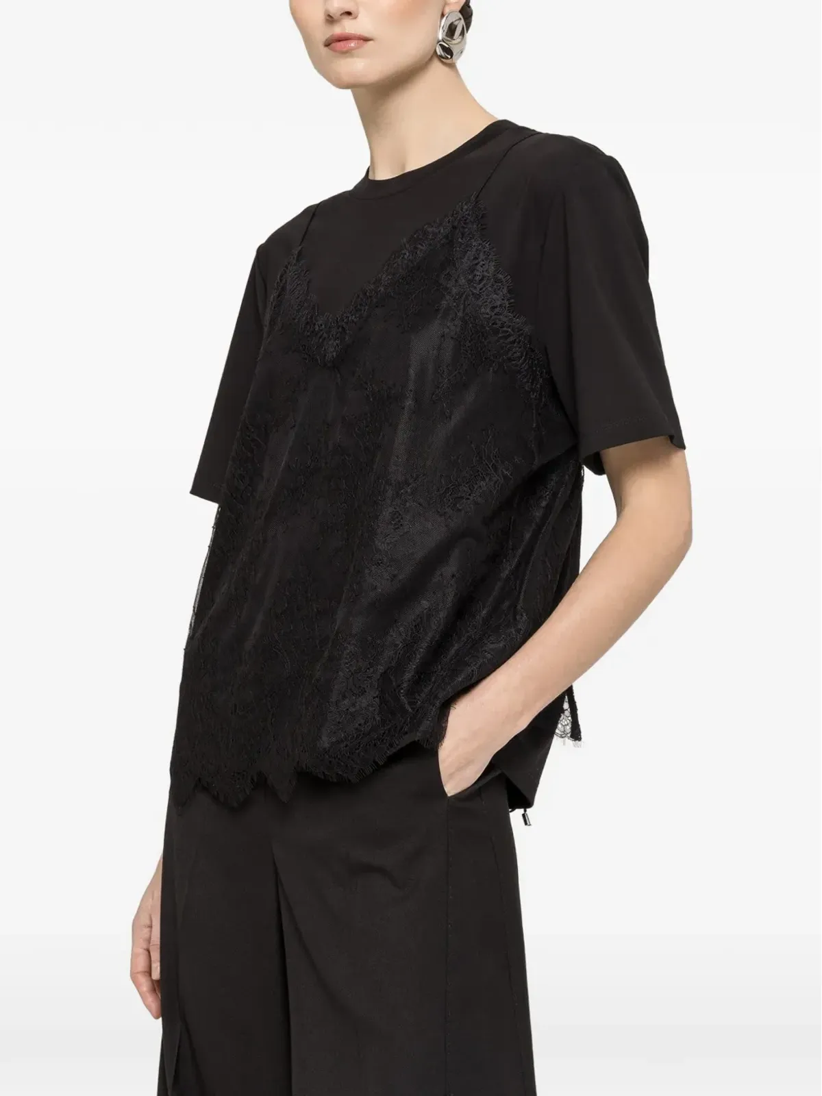 NISSA レースパネルTシャツ ブラック - 画像1
