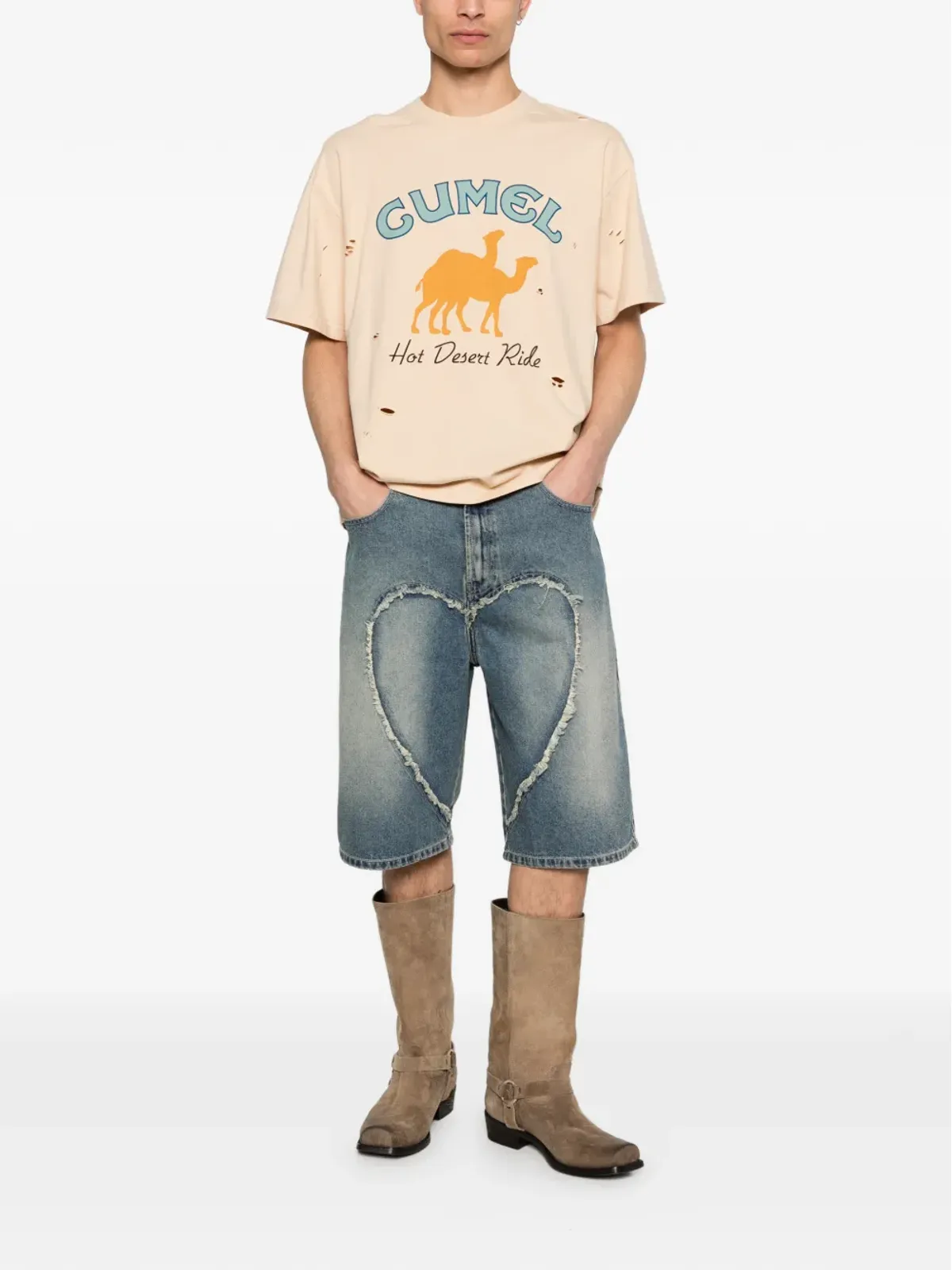 CARNE BOLLENTE Cumel グラフィック・ダメージ加工Tシャツ - 画像2