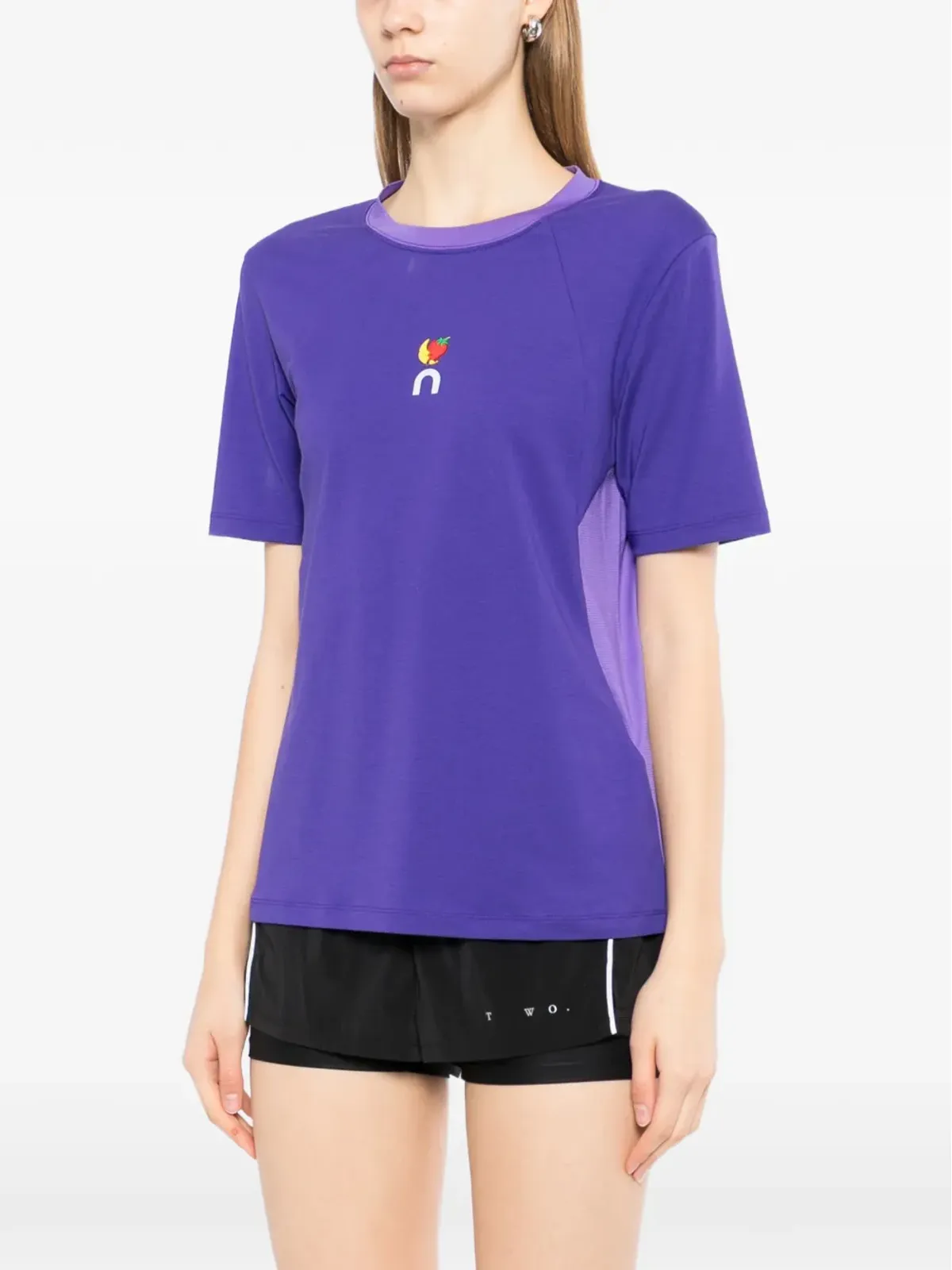 On リブ編みパネルTシャツ - パープル - 画像3