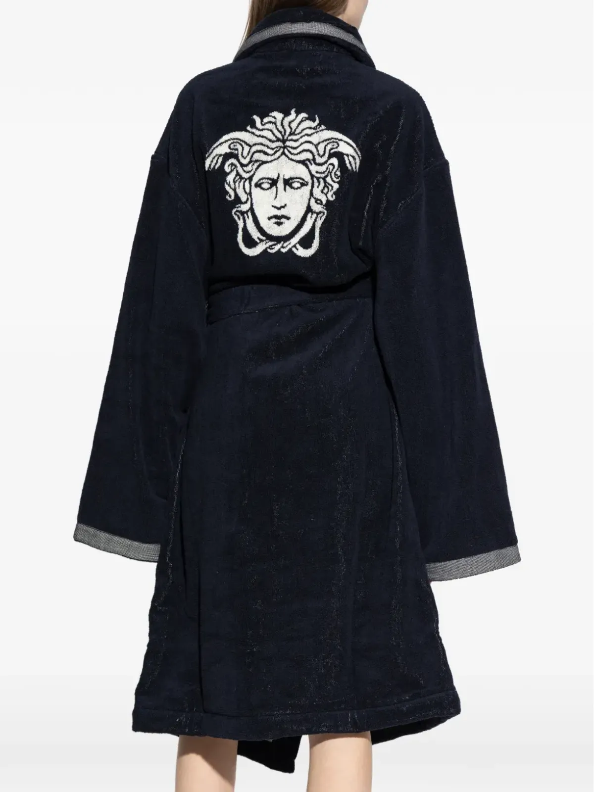 Versace Home 刺繍グラフィック入りコットン バスローブ - ブルー - 画像5