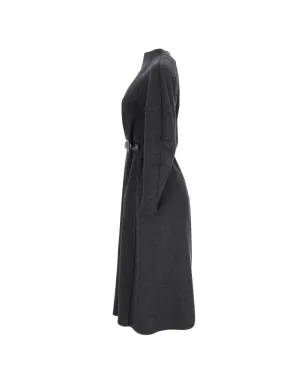 Emporio Armani Pre-Owned モックネックベルト付きミディドレス グレー - サムネイル3