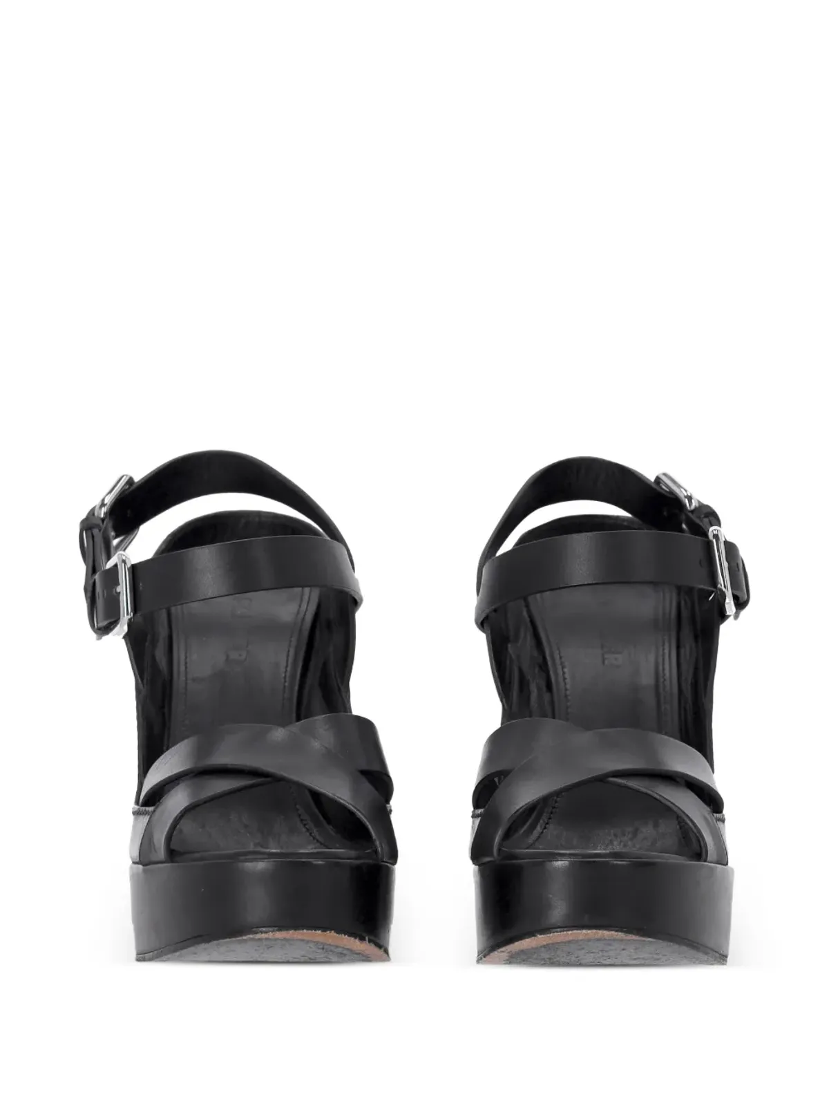 Jil Sander Pre-Owned アンクルストラッププラットフォームレザーサンダル - ブラック - 画像3