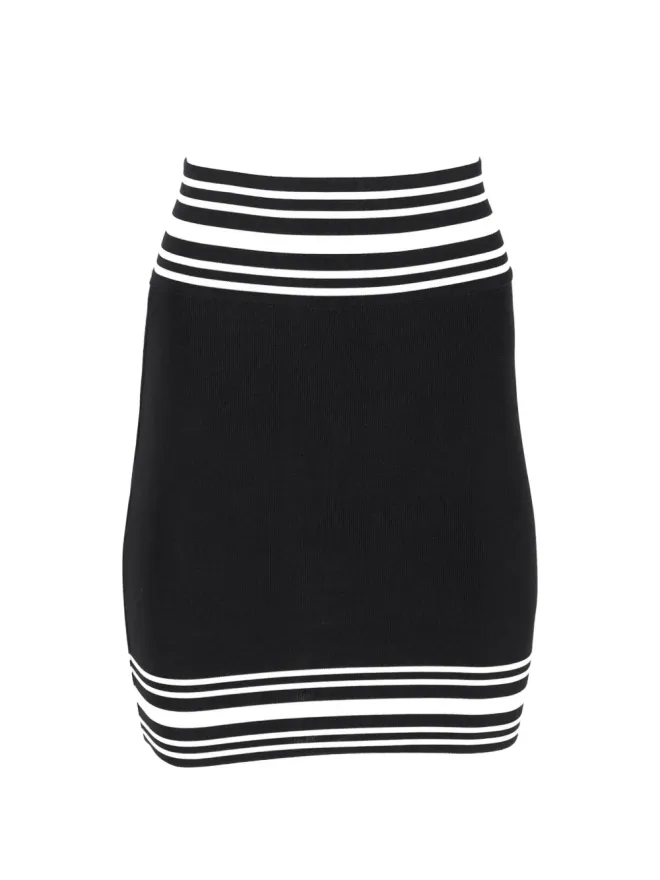 Balmain Pre-Owned Balmain Pre-Owned ストライプ柄ニットミニスカート - ブラックの商品画像