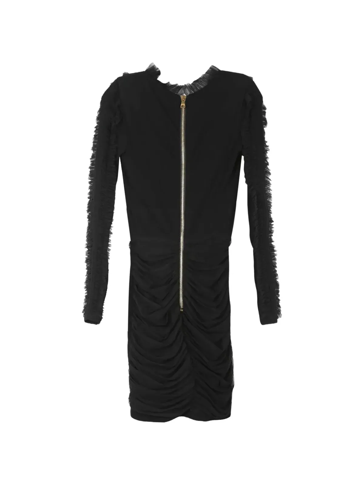 Balmain Pre-Owned フリル付きVネックミニドレス - ブラック - 画像2