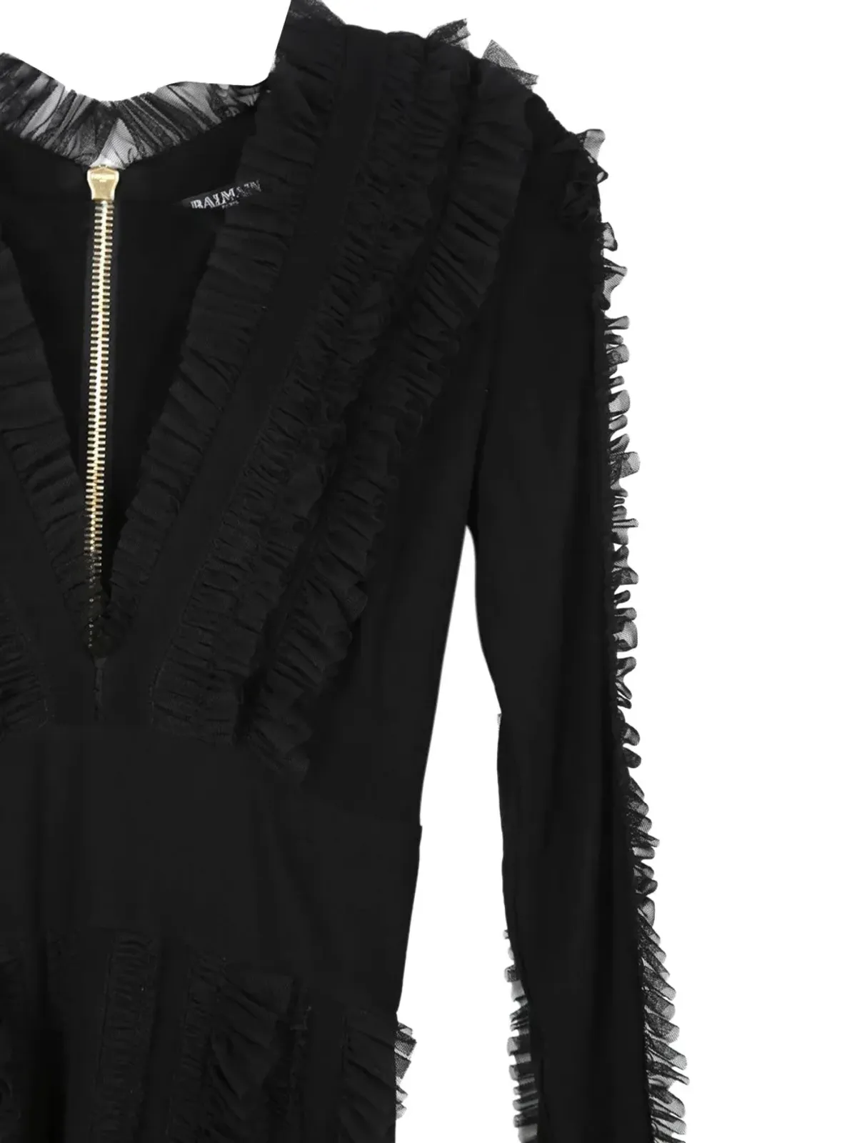 Balmain Pre-Owned フリル付きVネックミニドレス - ブラック - 画像3