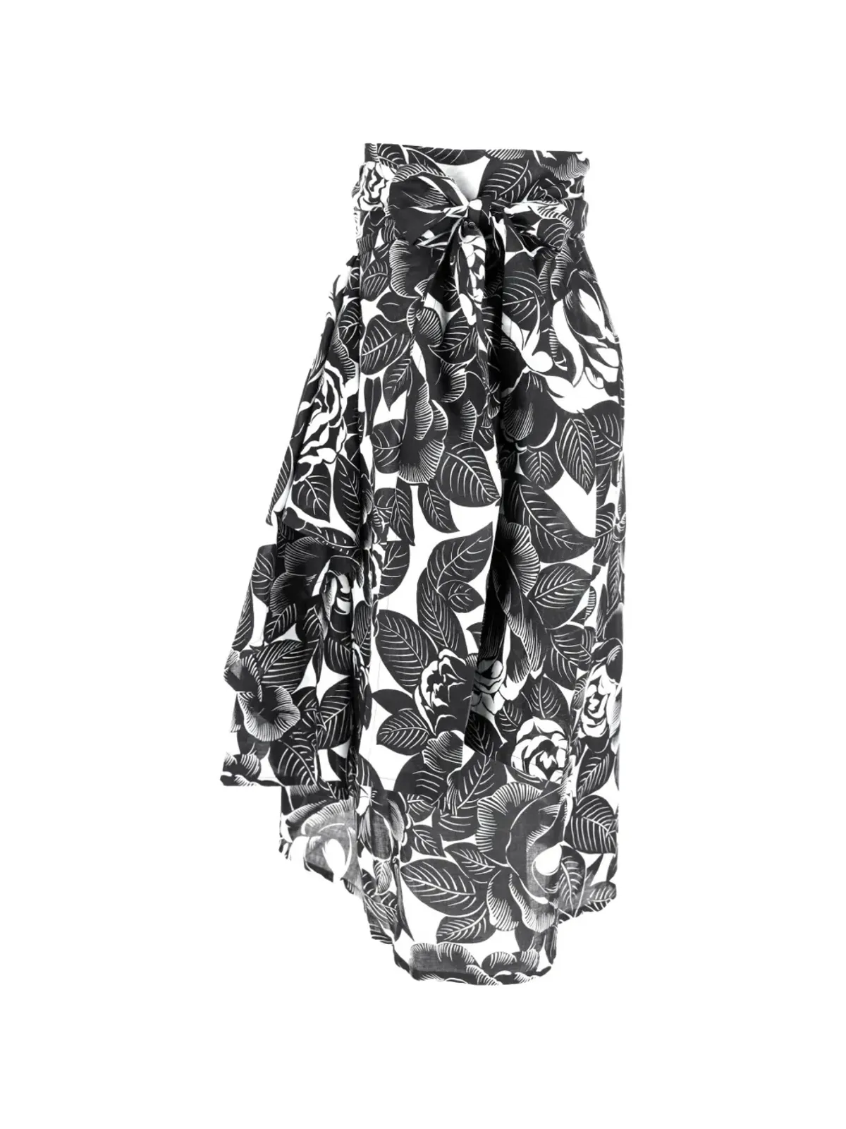 Lanvin Pre-Owned 花柄プリント ウエストリボン付き コットン ミディスカート - ブラック - 画像3