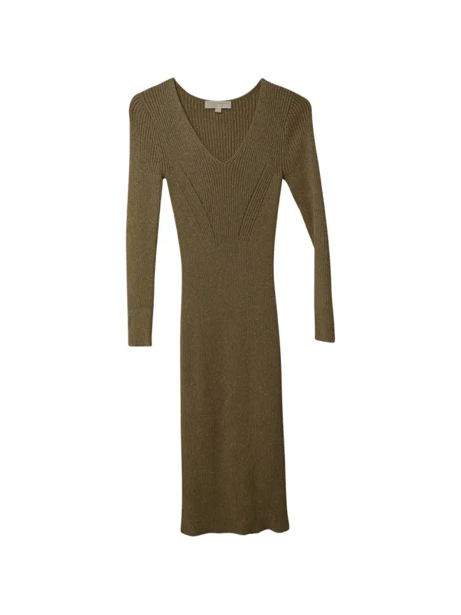 Michael Kors Vintage Michael Kors Vintage リブ編みVネック ミディドレス - ゴールドの商品画像