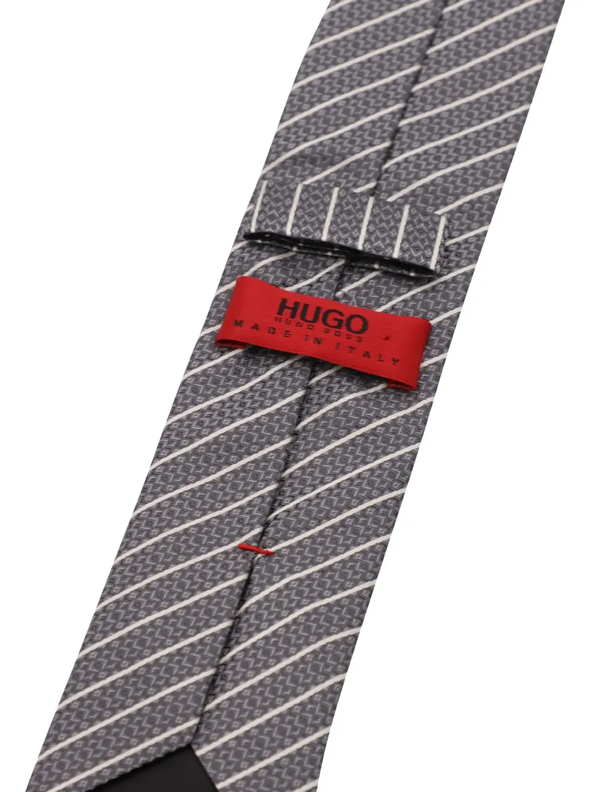 HUGO ストライプ柄シルクタイ グレー - 画像2
