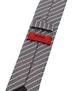 HUGO ストライプ柄シルクタイ グレー - サムネイル2