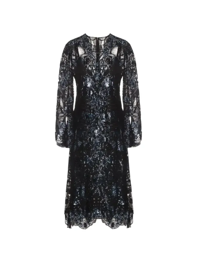 Elie Saab Elie Saab スパンコールディテール レース ミディドレス ブラックの商品画像