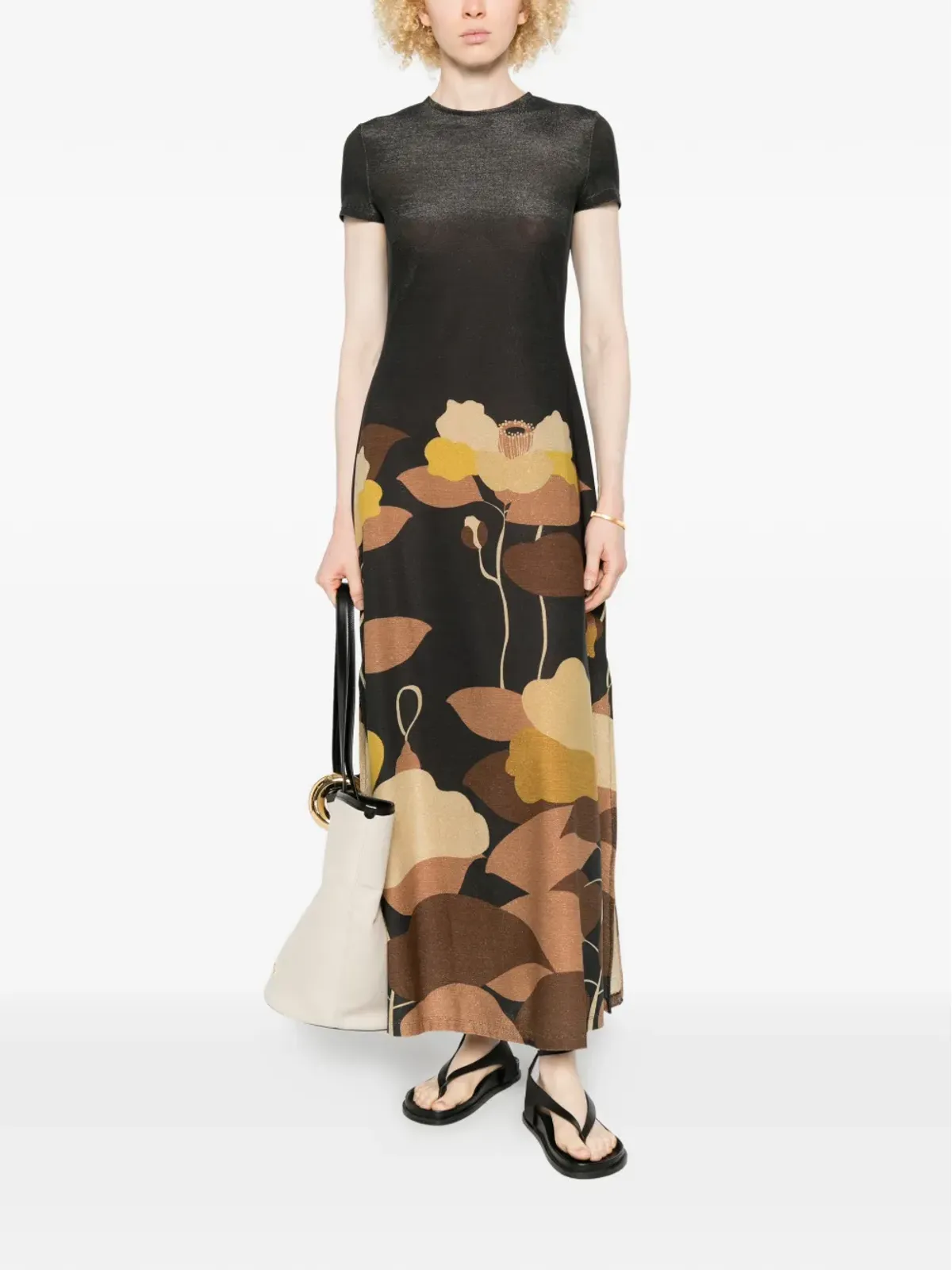 Siyu glitter-embellished floral T-shirt dress - Black - 画像2