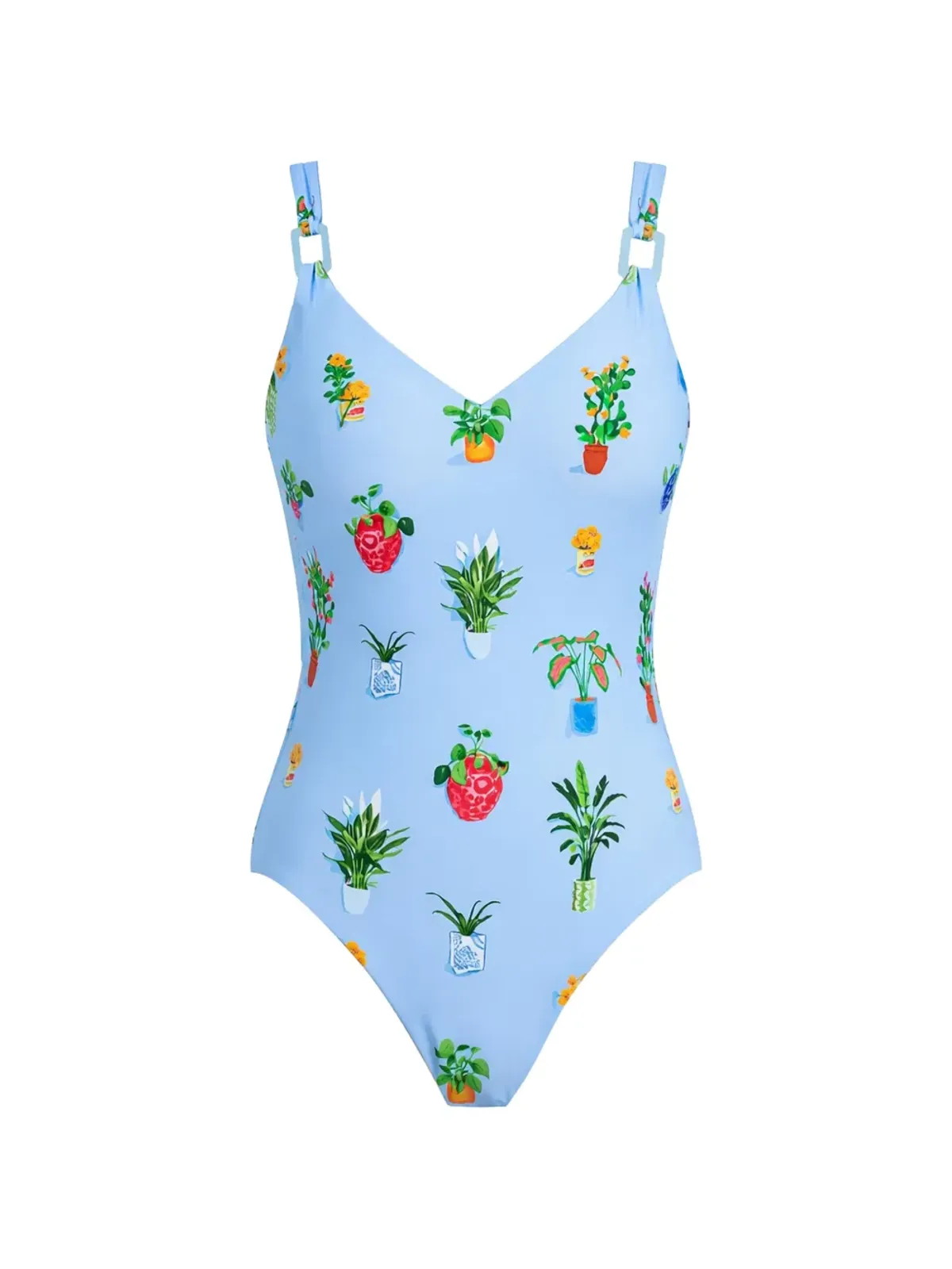 Seafolly Playa Bonita 花柄Vネック水着（ブルー） - 画像1