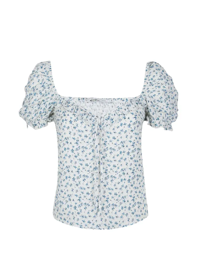 MAR DE MARGARITAS MAR DE MARGARITAS Letizia floral puff-sleeve blouse - Whiteの商品画像