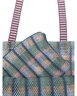 Épice Kanpur チェック柄 トートバッグ ブルー - サムネイル5