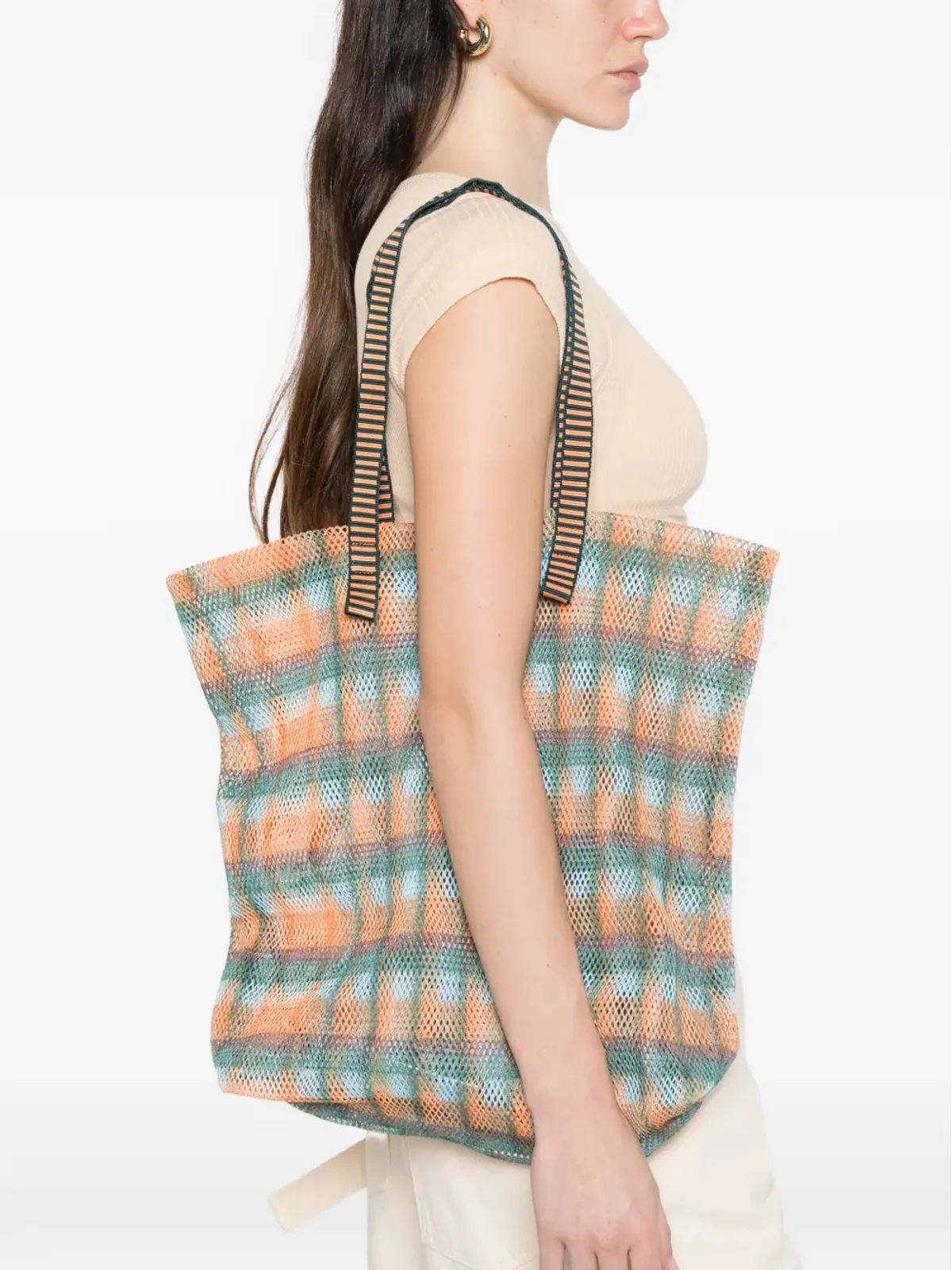Épice Kanpur checked tote bag - Orange - 画像2