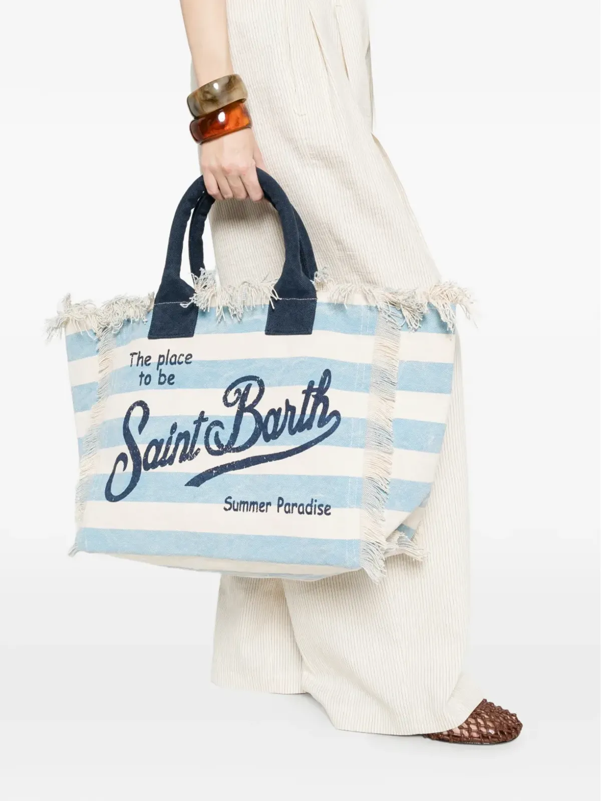 MC2 Saint Barth Vanityストライプ柄フリンジ トートバッグ - 画像2