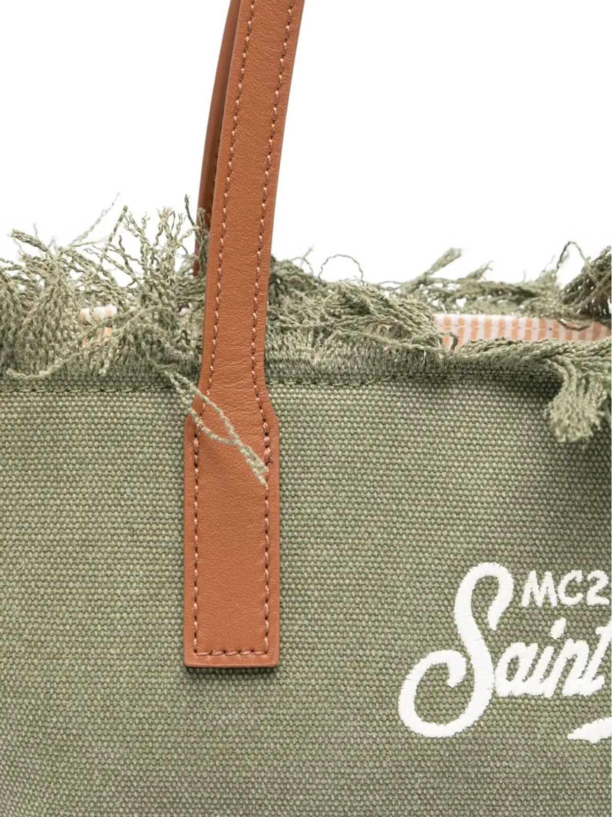 MC2 Saint Barth シティ刺繍フリンジ付きトートバッグ グリーン - 画像4