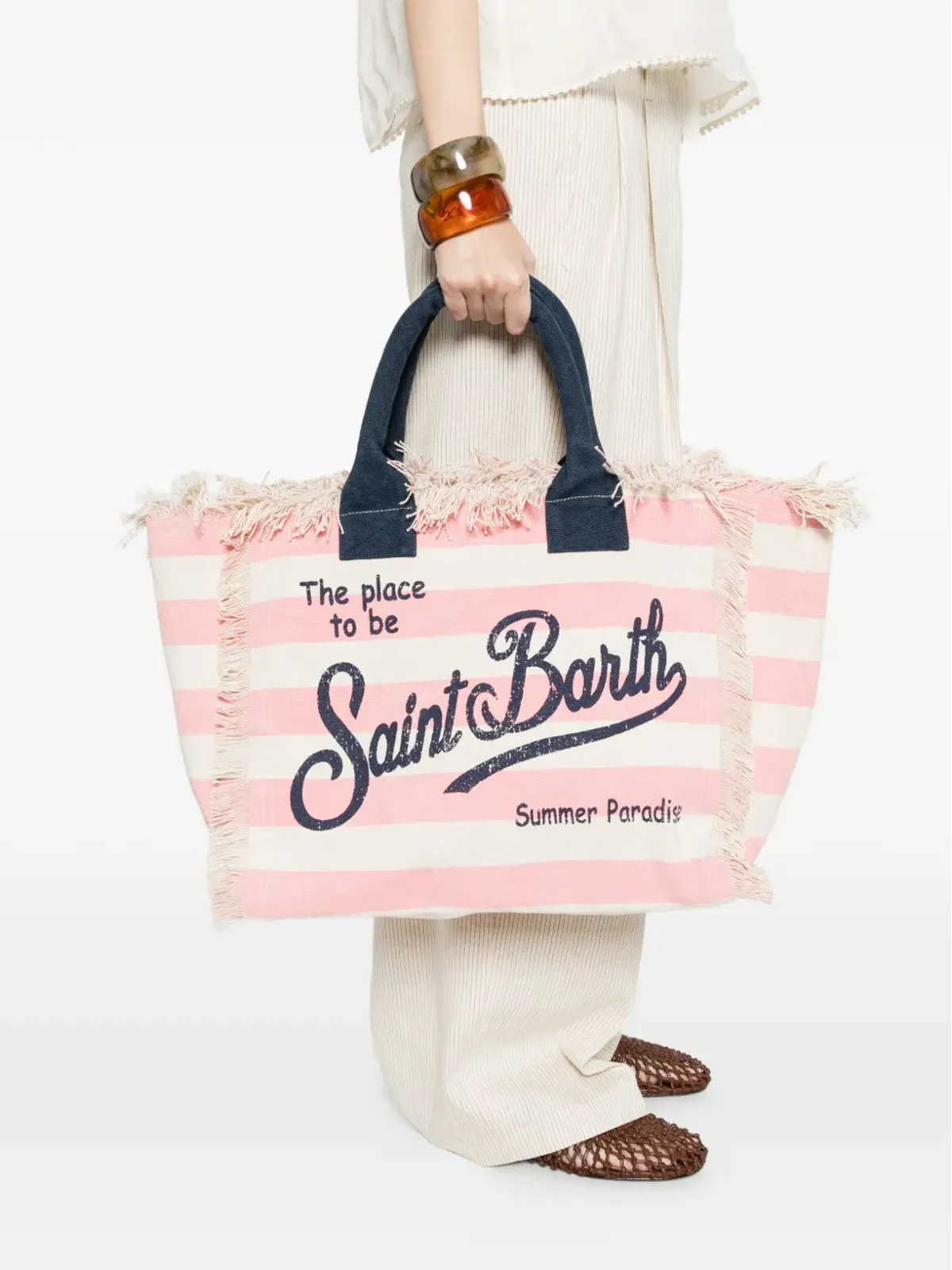 MC2 Saint Barth ヴァニティ フリンジ付きストライプ トートバッグ - ピンク - 画像2