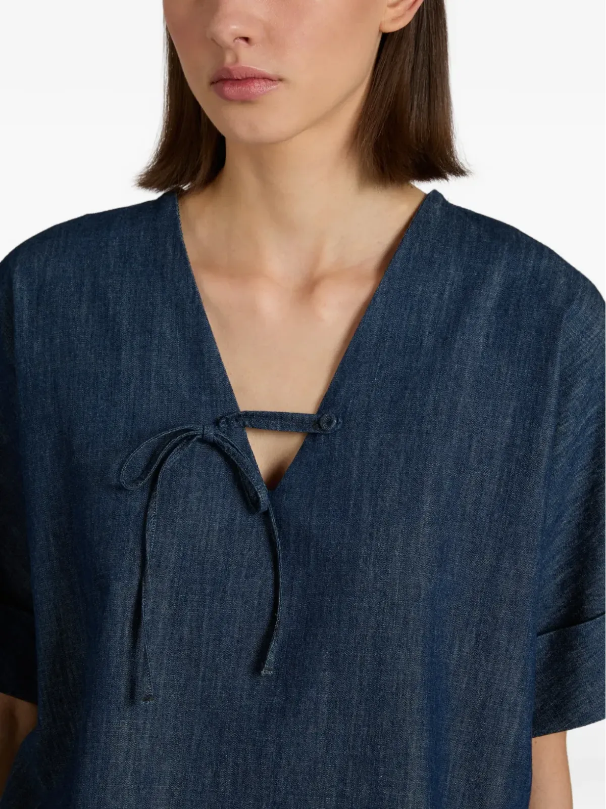 Glanshirt ネクタイディテール デニムTシャツ - 画像5