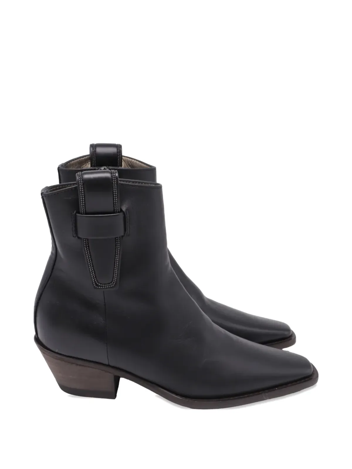Brunello Cucinelli Vintage ウェスタンモニリ レザー アンクルブーツ - Black - 画像1