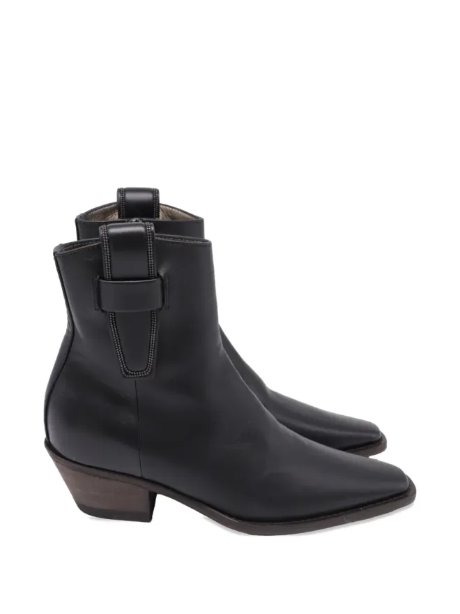 Brunello Cucinelli Vintage Brunello Cucinelli Vintage ウェスタンモニリ レザー アンクルブーツ - Blackの商品画像