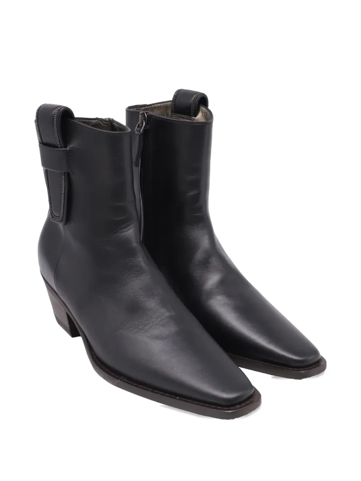 Brunello Cucinelli Vintage ウェスタンモニリ レザー アンクルブーツ - Black - 画像2