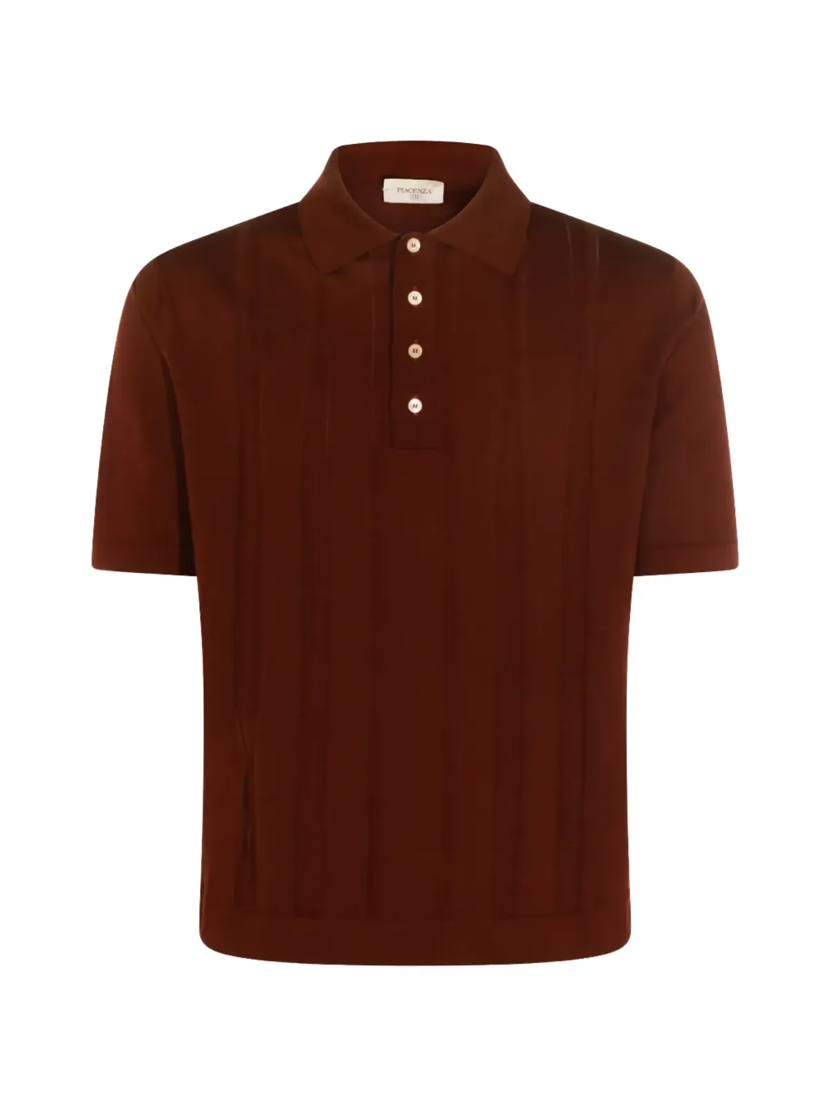 Piacenza Cashmere ボタン留めストライプポロシャツ ブラウン - 画像1
