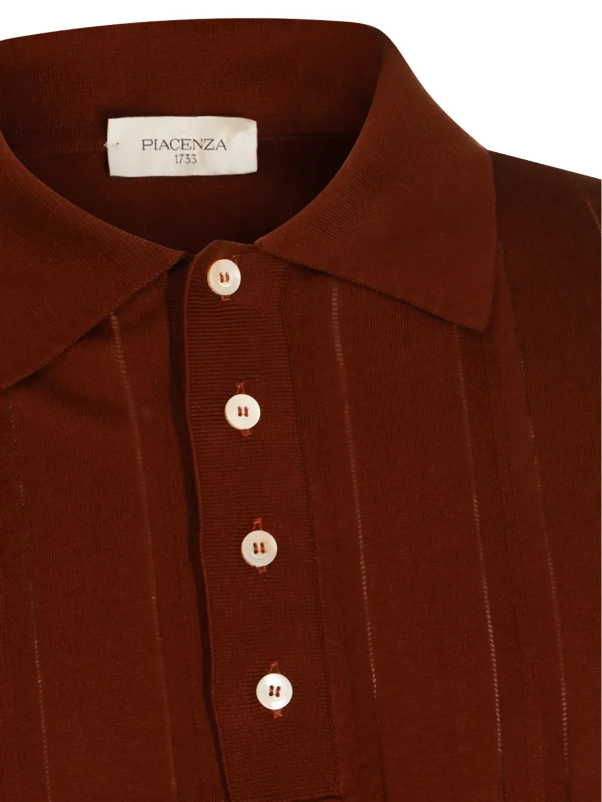 Piacenza Cashmere ボタン留めストライプポロシャツ ブラウン - 画像3