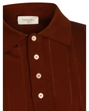 Piacenza Cashmere ボタン留めストライプポロシャツ ブラウン - サムネイル3