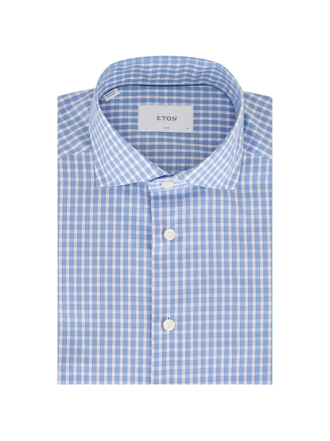 Eton Eton チェック柄ボタンダウンコットンシャツ - ブルーの商品画像