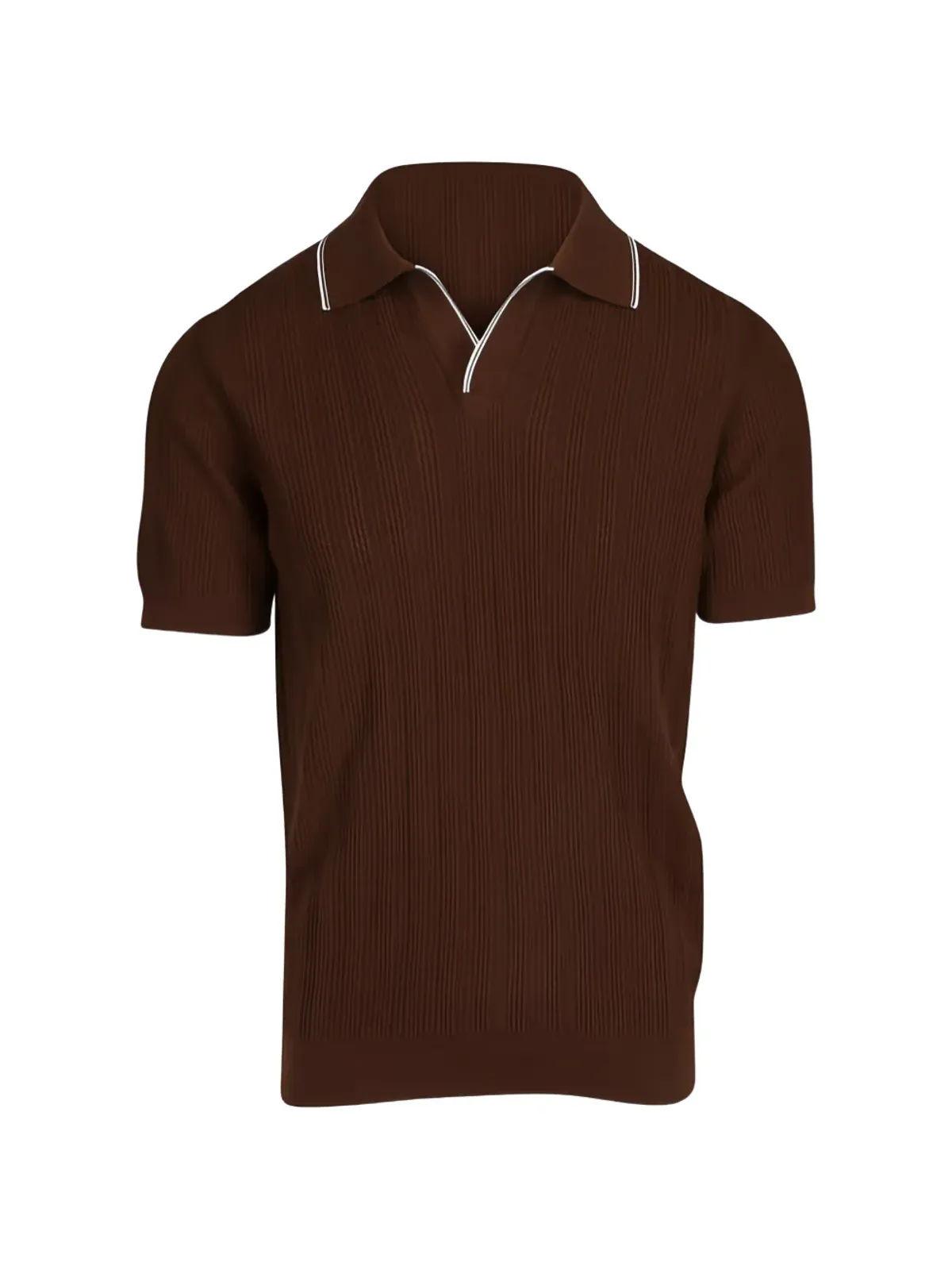 Isaia ジョニーコラー ニットTシャツ - ブラウン - 画像1