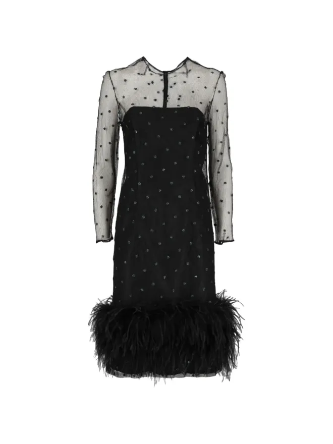 Vintage Vintage 黒の水玉柄フェザー付きドレスの商品画像