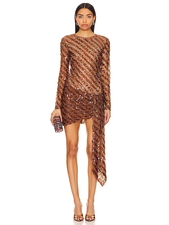 Camila Coelho Camila Coelho CATALEYA SEQUIN ミニドレス - Metallic Bronze, brown.の商品画像