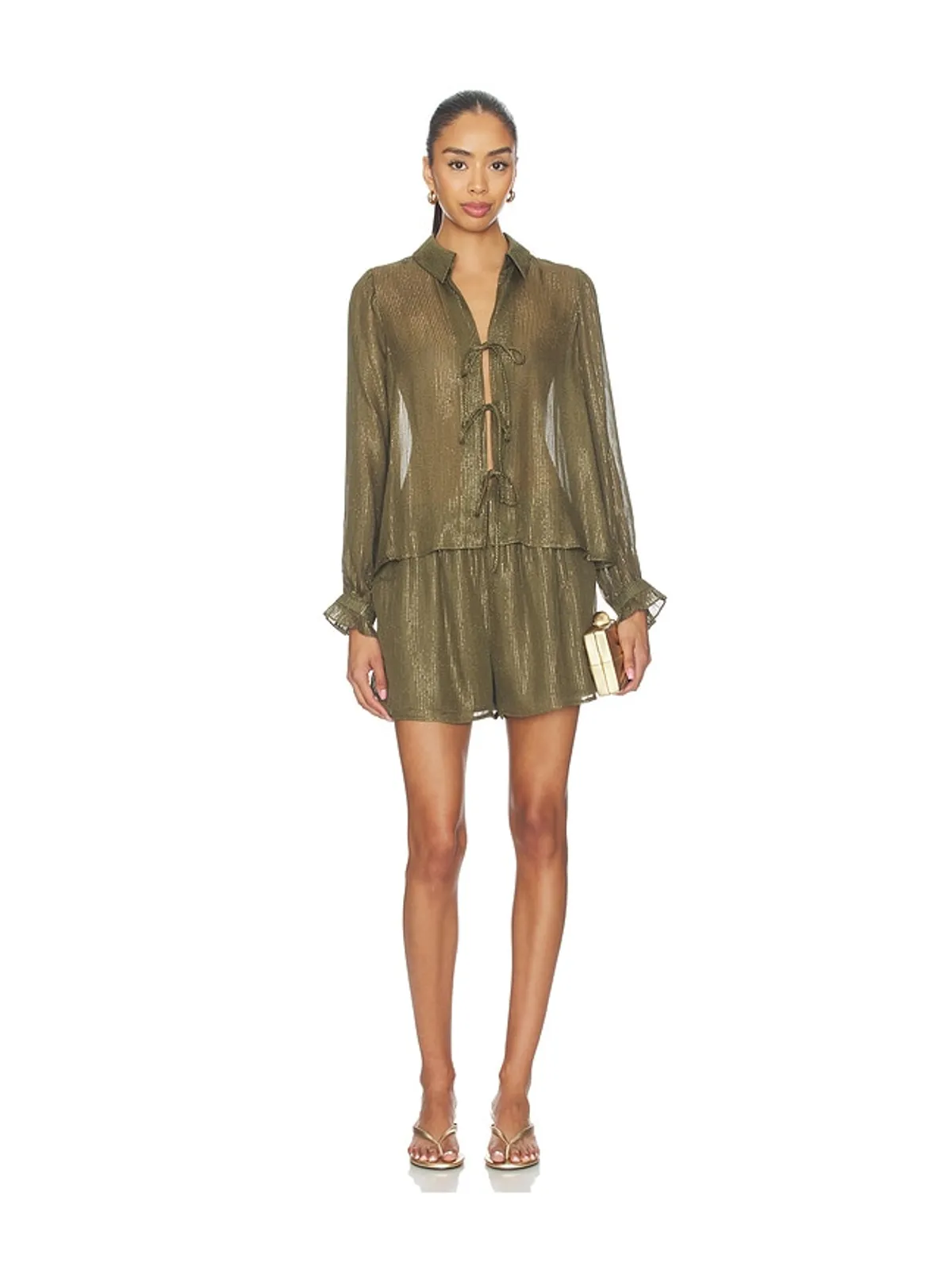 CAMI NYC RIVIERA ショートパンツ - Army,Metallic Gold. - 画像5