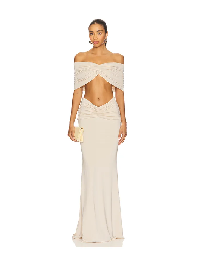 AWAVE Studio AWAVE Studio ドロップショルダートップス & ドレープ入りロングスカートセットの商品画像