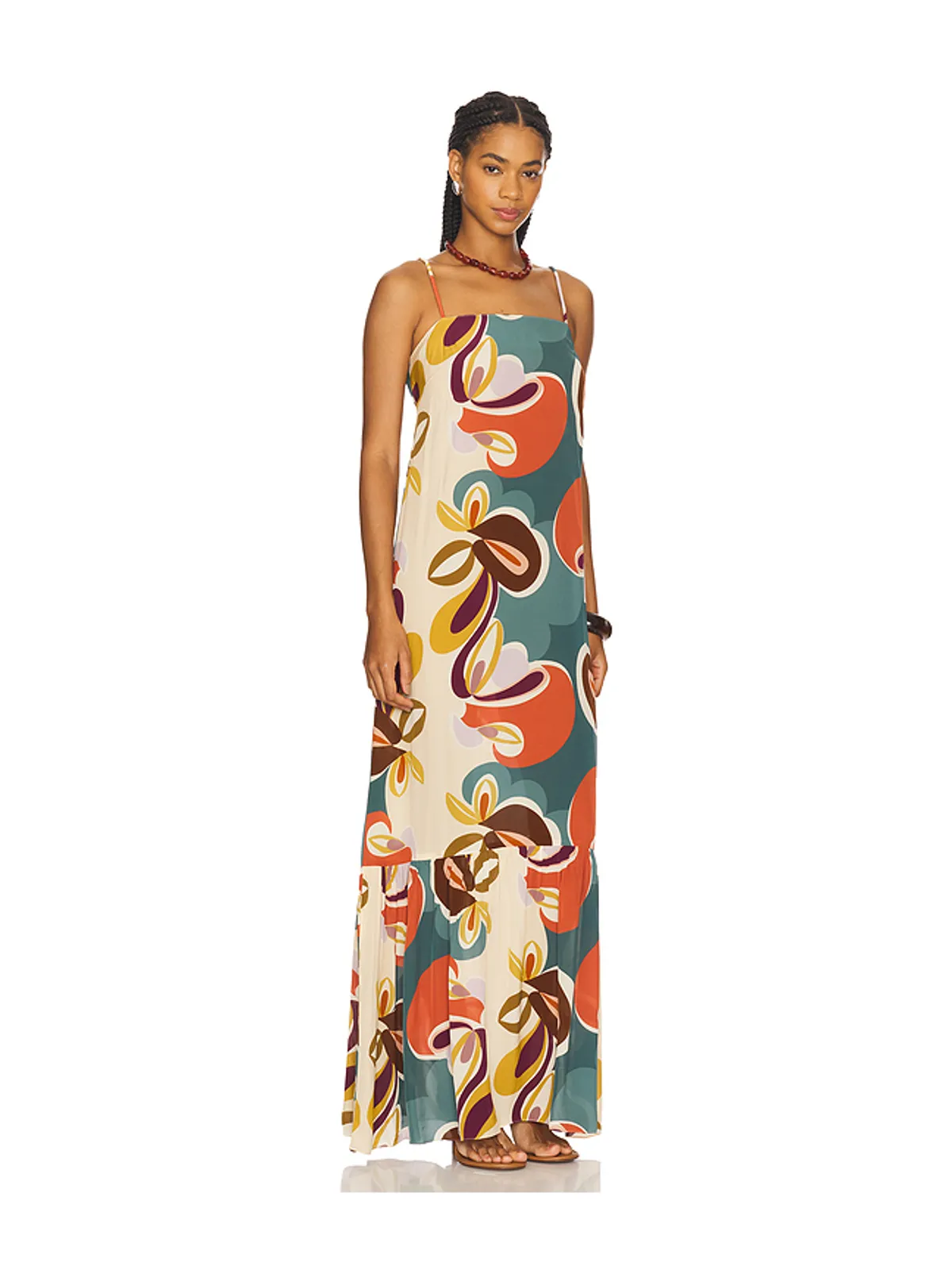 ADRIANA DEGREAS ORGANIC FLORAL ロングワンピース - Teal,Cream. - 画像2