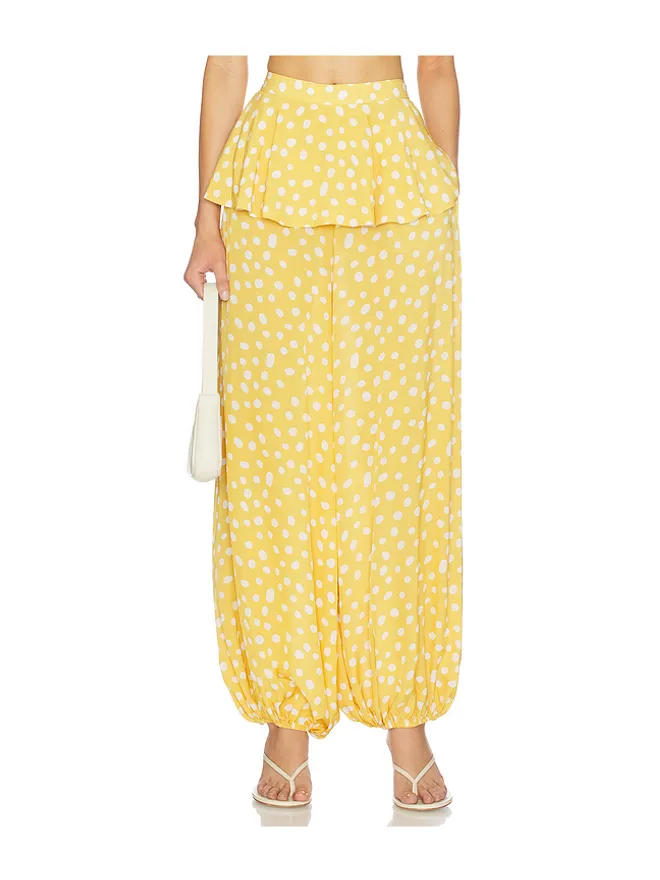 ADRIANA DEGREAS ADRIANA DEGREAS PEPLUM ワイドレッグパンツ - Mustard,White.の商品画像