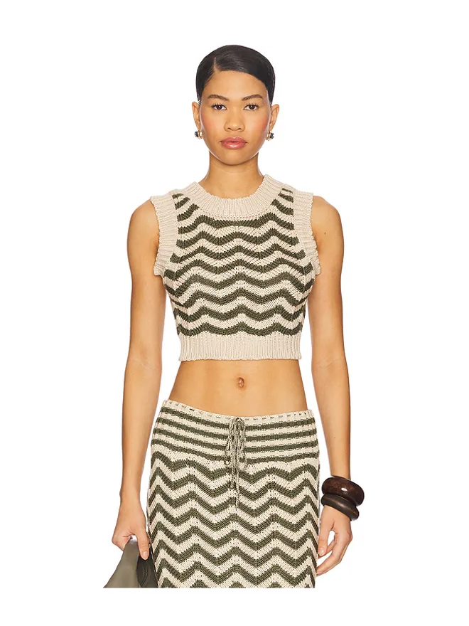 Agua Bendita Agua Bendita EMORY スリーブレストップス - Olive,Beige.の商品画像